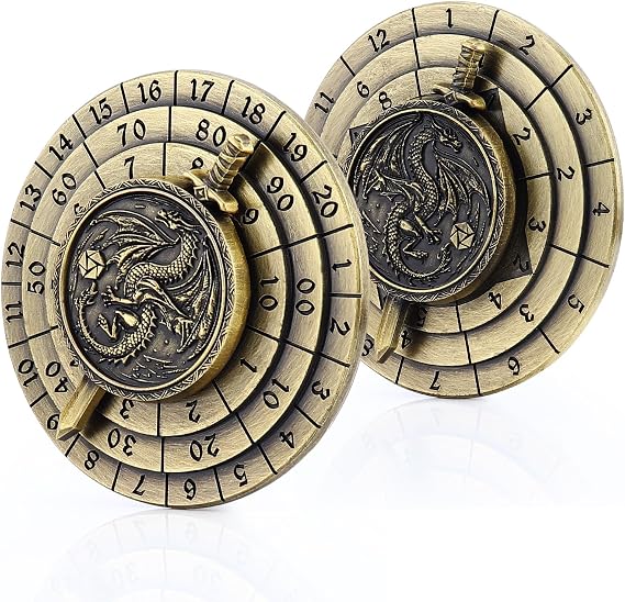 Haxtec 7-in-1 Spinner Metal DND Dice Set Unique Antique Bronze D&D Dice for Dungeons and Dragons with Leather Pouch DND Gifts | Compatible with Dungeons and Dragons, Unique D&D Gifts, Great for Role Playing Game, Roulette Spinner Dice, Rotate Game Dice