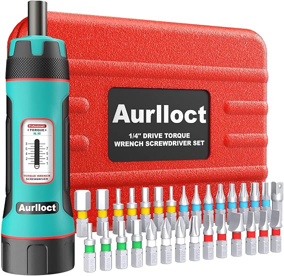 1/4" Torque Screwdriver Wrench Set, 1-8 Nm Torque Wrench Bits Set with 1/4" Hex to 1/4" Socket Adapter, for Household Repairs, Bicycle Maintenance