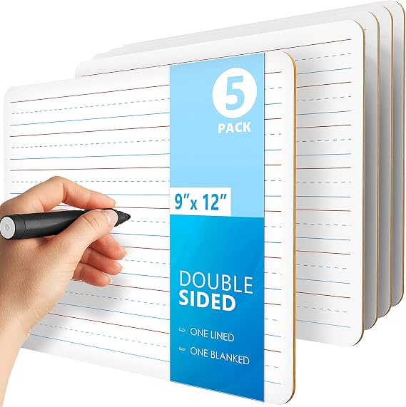 5 Pack 9x12 Mini Lined Dry Erase White Board Double Sided for Students Kids