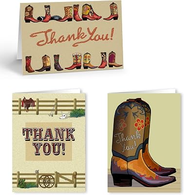 Stonehouse Collection | Assorted Western Thank You Note Cards | Cowboy Boot, Ranch Theme | Great for Arizona and Texas Assorted