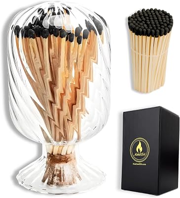 Includes Matches! | Helix Spiral Shaped Glass Matches Cloche | Spiral Decorative Match Holder Jar for Candles Set Display