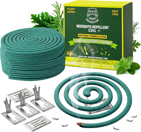 KICKOUTOR Mosquito Repellent Incense Coils with Natural Citronella Oil, 40 Coils & 6 Stands, Summer Outdoor Protection for Patio, Backyard & Camping, Burns 5-7 Hours Against Gnats & No-See-Ums
