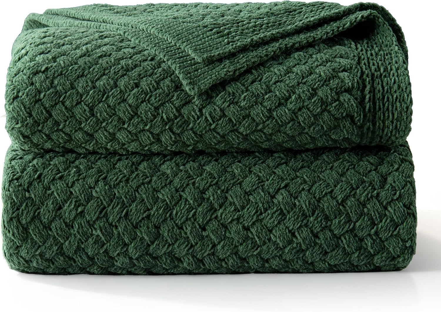 Whale Flotilla Chunky Knit Blanket, Ultra Soft Handmade Reversible Knitted Chenille Throw Blankets for Couch Bed Super Warm Decorative, 150x200 CM, Deep Green