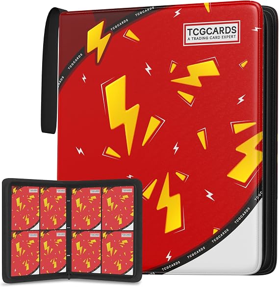 Trading Card Binder 4 Pocket,Card Binder 400 Pockets,Card Book Holder Cards with 50 Removable Sleeves,3-Ring Zip Design MTG/TCG/Sport Collectible Trading Card Albums Gifts for Boys and Girls(Red)