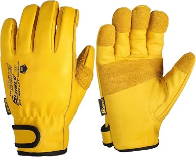 Schwer ANSI A9 Cut Resistant Leather Work Gloves, PM3401 Cut Proof Gloves, Reinforced Fingertips & Palm Cowhide Work Gloves for Construction, Metalwork, Woodworking & Outdoor Gardening Work, L