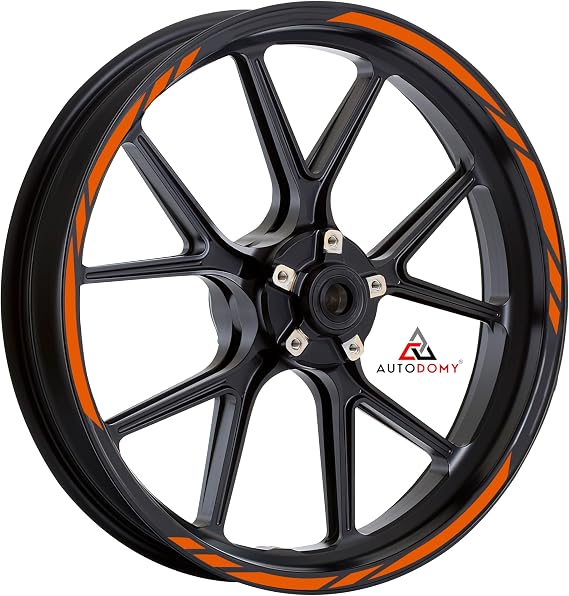 Autodomy Pack 6 Units Wheel Rim Stickers Desing Racing | Complete set for 2 Motorcycle Wheel Stripes 15" to 19" Resistant Rain and UV | Motorbike Stickers (Orange)
