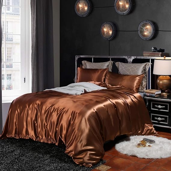 True Silk Satin Luxurious Comforter - box stitched - 300 Gsm Fluffy Comforter - Down Alternative Comforter - Soft and Comfortable - Machine Washable - Ultra Soft Comforter Brown,Full/Queen