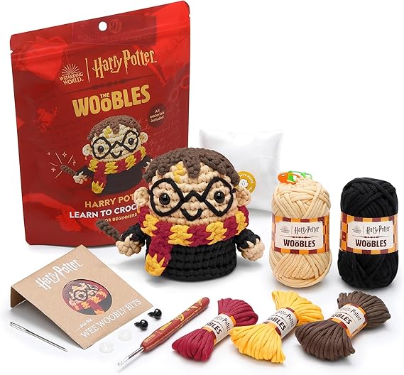 The Woobles Harry Potter Crochet Kit for Beginners | As seen on Shark Tank, Officially licensed Harry Potter: Easy Peasy Yarn, hook, safety eyes, stuffing, video tutorials