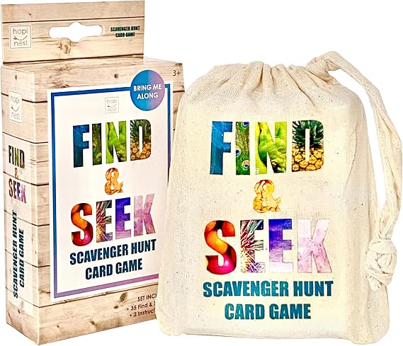 Hapinest Find and Seek Scavenger Hunt Card Game, Indoor Outdoor Activities for Kids & Family, Beach Camping Travel Car Games for Road Trips, Kids Scavenger Hunt Game Age 3 4 5 6 Years Old & Up