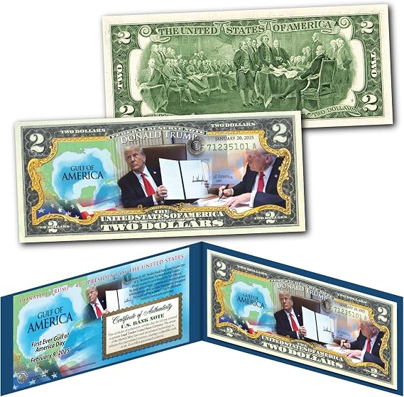 Gulf of America Donald Trump 1st Ever Gulf of America Day $2 Bill Collectible Display and Certificate
