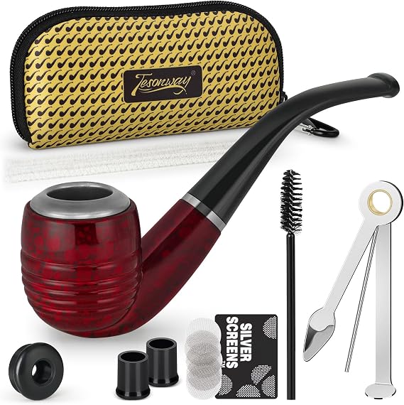 Smoking Set - Resin Dual Purpose Red Pipe With Pouch, Accessories, Beginner Kit or Props