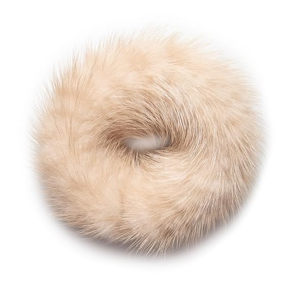 surell Mink Pom Ponytail Holder - Gentle Damage Free Hair Tie - Hair Beauty Accessories - Mink Fur Womans Girls Hair Care Gift (Beige)