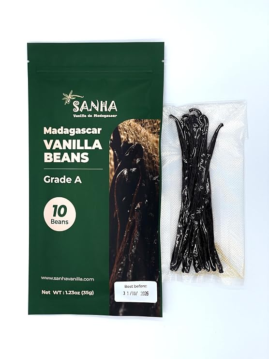 SANHA Madagascar Vanilla Beans (10 Count, Grade A, Hand-Selected) - Organic Vanilla Bean (For Extract, Baking & Cooking) - 6-7 Inches, Vacuum-Sealed (Premium Freshness)
