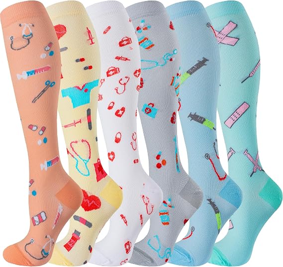 cerpite Compression Socks for Women & Men 6 Pairs Knee High Compression Socks 20-30 mmhg Best for Running,Nurse,Travel
