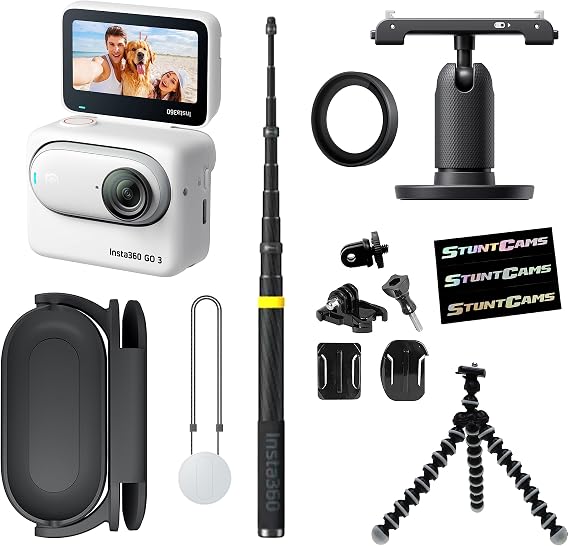 Insta360 GO 3 (128GB) Small & Lightweight Action Camera, Portable and Versatile, Hands-Free POV, Multifunctional Action Pod, Waterproof, with 118" Drone Selfie Stick, Mini Tripod and Helmet Mount