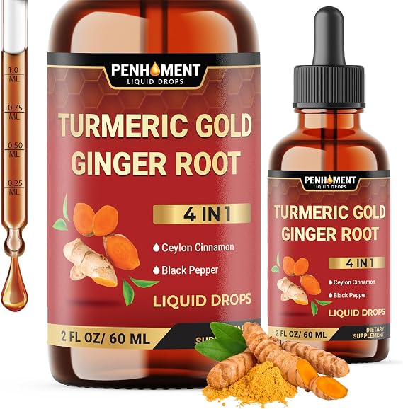 4 in 1 Liquid Turmeric Curcumin Drops Ginger Ceylon Cinnamon and Black Pepper - 2FL oz - 60 Servings