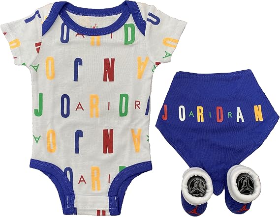 Jordan Baby Boy Bodysuit, Bandana and Booties 3 Piece (White(NJ0397-001)/Navy, 0-6 Months)