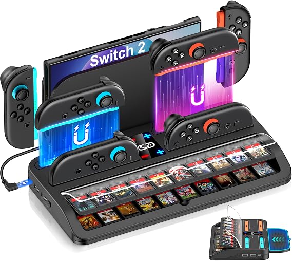 Upgraded Switch 2 Storage Dock for Nintendo Switch 2 Joycons&Console, [20 Game Card Slots] All-in-one Joy-Con 2 Charging Docks, Compact Organizer Station for Bedroom & Gaming Setup,L