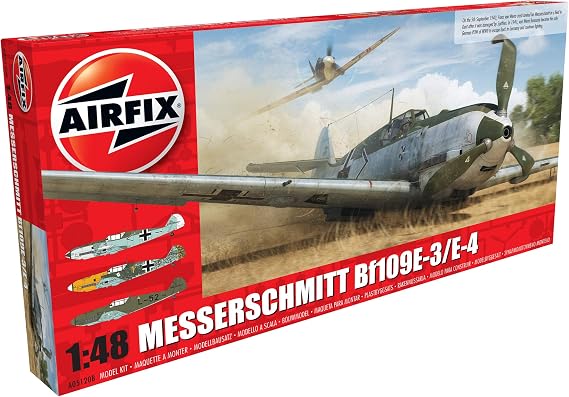 Airfix Model Airplane Kit - A05120B Messerschmitt Bf109E-4 / E-1 Military Aviation Plastic Model Kit, Multicolor - Scale 1:48