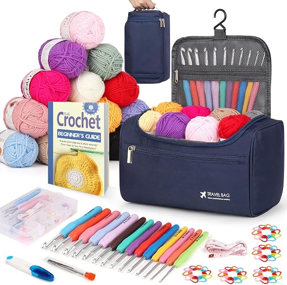 Reessy Crochet Kits for Beginners Adults, 93pcs Crochet Kit-Dark Blue
