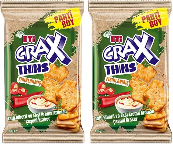 Eti Crax Thins Tatlı Biberli Ekşi Kremalı Kraker 110 x 14 Adet (2 paketi)