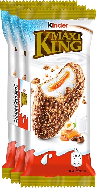 Kinder Maxi King 3 pieces chocolate bars with milk cream crispy hazelnuts and liquid caramel core delicious snack for in between 3 x 35 g