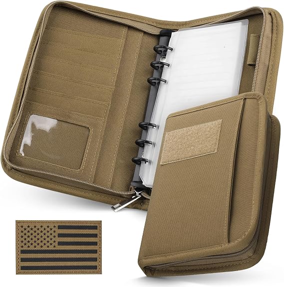 WYNEX Tactical Notebook Padfolio Ring Binder - Refillable A6 6-Ring Binder, Zip Hardcover Notebook with 45 Sheets, Water-Resistant Journal Cover for Gift, Planners, Field, Work, College