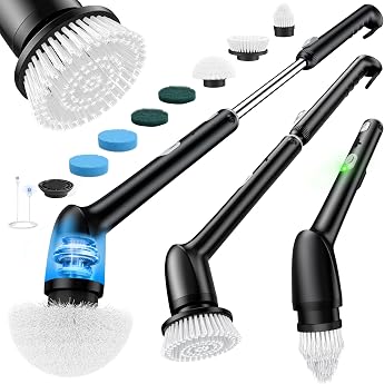 LyriFine Electric Cleaning Brush Full Body IPX7 Waterproof Electric Cleaning Brush Household Electric Cleaning Brush with Long Handle 2 Speeds Replacement Heads for Bathroom