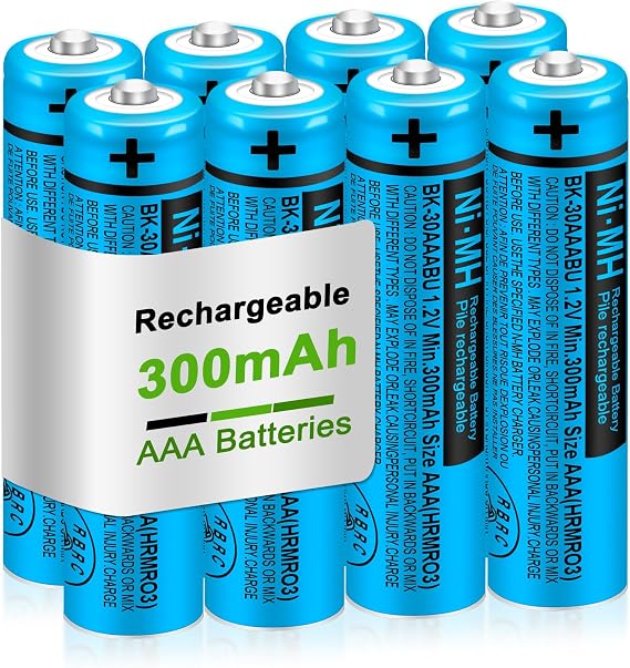 8-Pack 1.2V AAA 300mAh Ni-MH BK-30AAABU Triple A Rechargeable Batteries