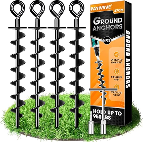 Ground Anchor Set - Full Screw and Large Trampoline Trampoline Ground Anchor Set for Secure Fixing in the Ground for Securing Trampoline, Canopy, Swing etc