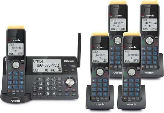 VTech IS8128-51 Super Long Range 5-Handset DECT 6.0 Cordless Phone for Home with Answering Machine, 2300 ft Range, Call Blocking, Bluetooth Connect to Cell, Intercom