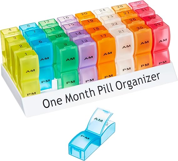 1 Month Pill Dispenser Tablet Box Organiser 2 Clearly Marked Compartments per Day, AM and PM for those who take many Tablets Every Day Easy Medication Management and Organisation Ideal for Travel