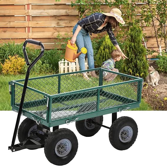 Best Garden Carts Wagons Utility Outdoor Beach Lawn Yard Cart,400 Lbs Load Capacity, 20.8" H x 33.8" L x 18.5" W Heavy Duty Steel Frame Garden Wagon with 10-inch Wheels for Patio Lawn Garden Farm