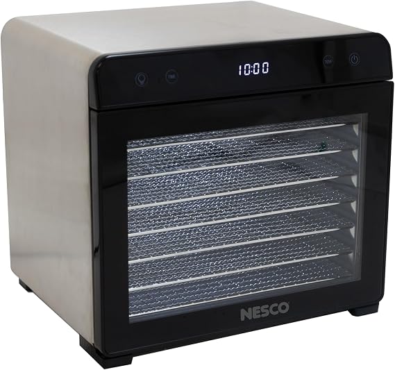 NESCO 8-Tray Stainless Steel Food Dehydrator Digital Timer, Temp Control, Inner Light, Drip Tray Jerky, Fruit, Herbs, Dog Treats, 650W, BPA-Free