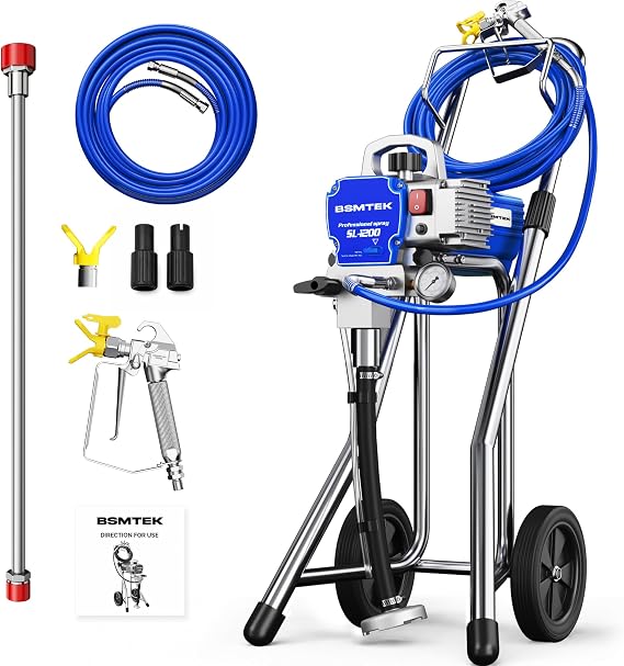Airless Paint Sprayer, 1200W High Efficiency Electric Paint Sprayer, 3300PSI Cart Thinning-Free Airless Sprayer with Extension Rod and Wheels, for Home, Yard, Garden, Blue