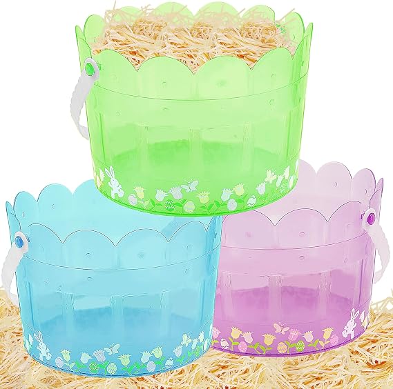 Zcaukya Easter Buckets, Set of 3, Green, Blue, Purple