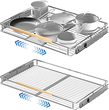 Pull Out Cabinet Organizer, Heavy Duty Steel Metal Roll Out Shelves for Kitchen Cabinets, Adjustable Cabinet Pull Out Shelves For Cabinets Capacity Heavy Duty Caddy, 23~39.8"W x 22.5"D. 2Pack