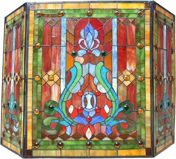 Chloe CH1F323RV44-GFS 44 in. Lighting Tiffany Stained Glass Folding Victorian Fireplace Screen - 3 Piece