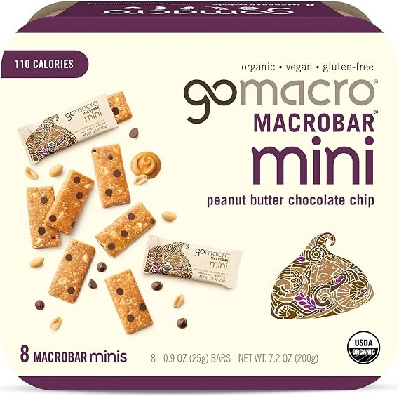 GOMACRO Organic Peanut Butter Chocolate Chip Mini MacroBars 8 Pack, 7.2 OZ