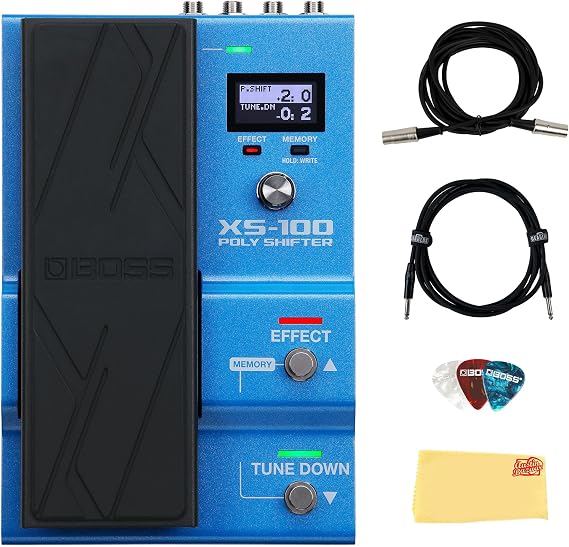 Boss XS-100 Poly Shifter Pedal Bundle with Gearlux Instrument and MIDI Cables, Picks, and Austin Bazaar Polishing Cloth