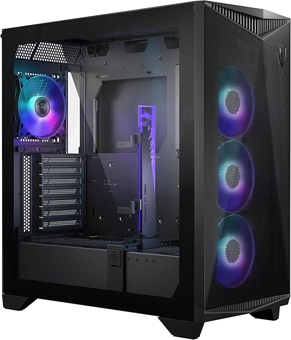 MSI MPG GUNGNIR 300R Airflow - Premium Mid Tower Gaming PC Case - Tempered Glass Side Panel - ARGB 120mm Fan - Supports Liquid Cooling up to 360mm Radiator - Ventilated Front Panel