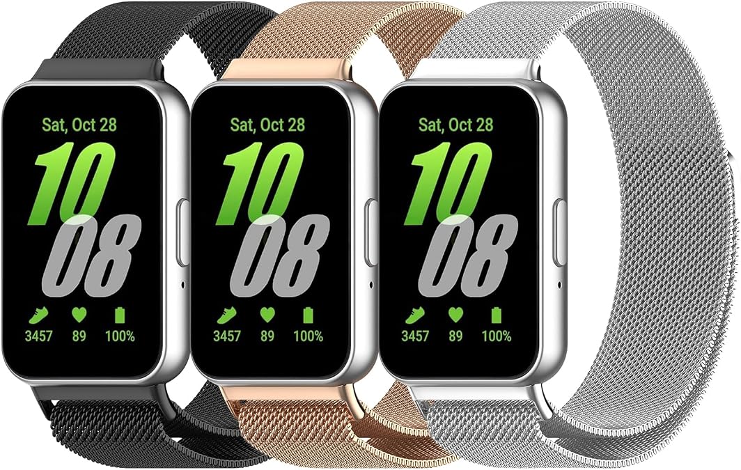 3 Pack Mesh Metal Watch Bands for Samsung Galaxy Fit 3 Watch Band,Stainless Steel Compatible with Samsung Galaxy Fit 3 for Women Men Fit 3 Bands
