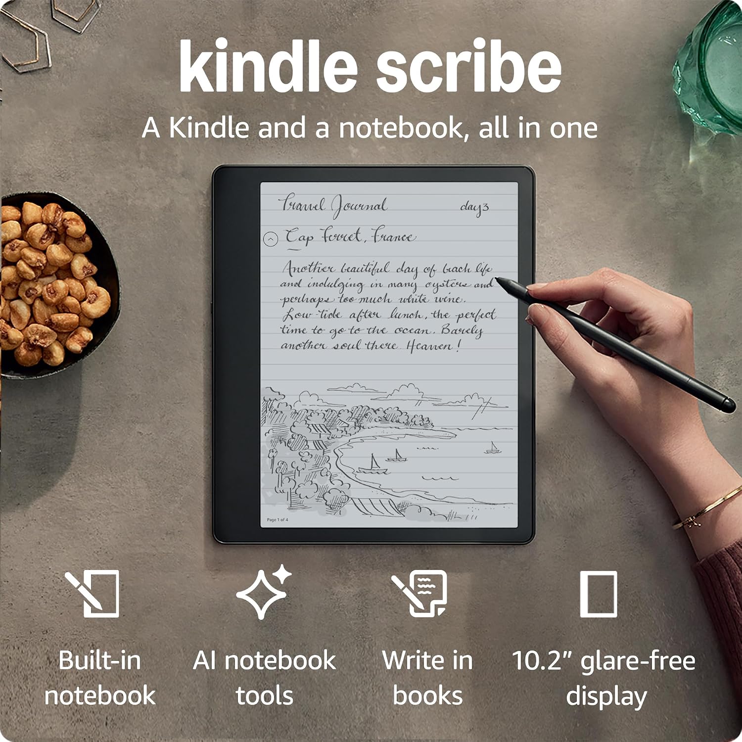 Kindle Scribe 2022 release - 16 GB, the first Kindle and digital notebook, all in one, with a 10.2" 300 ppi Paperwhite display, with built-in notebook summarisation. Includes Premium Pen