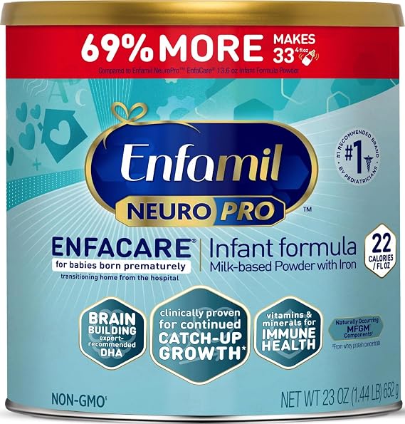Enfamil NeuroPro EnfaCare High Calorie Premature Baby Formula, Milk-Based with Iron, Brain-Building DHA, Vitamins & Minerals for Immune Support, easy-to-digest proteins, Baby Milk, 23 Oz Can