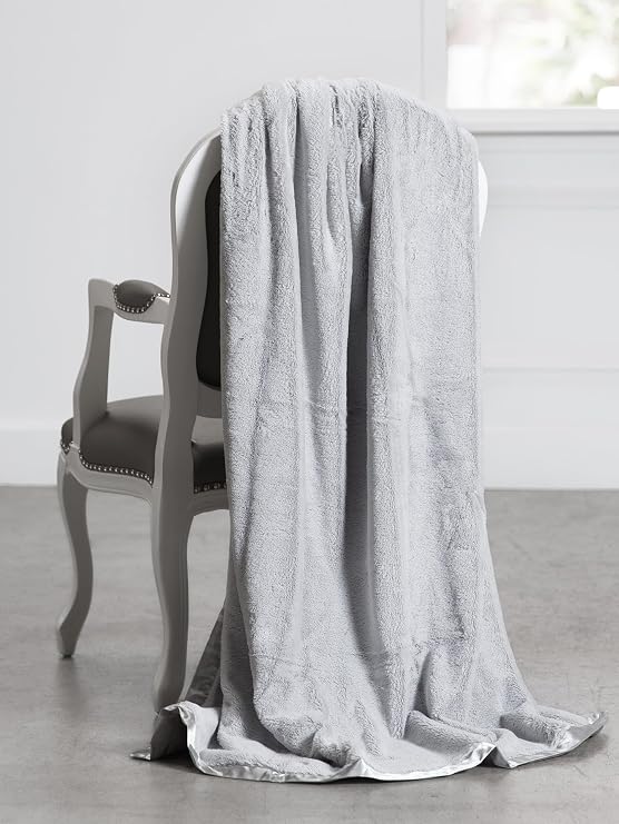 LushTM Luxury Home Throw Blanket 45" x 59" Ultra-Plush Velvety Soft Cozy Throw with Satin Edge for Living Room & Bedroom Chic Cozy Gift Blanket for Adults, Teens, Home Decor - Silver