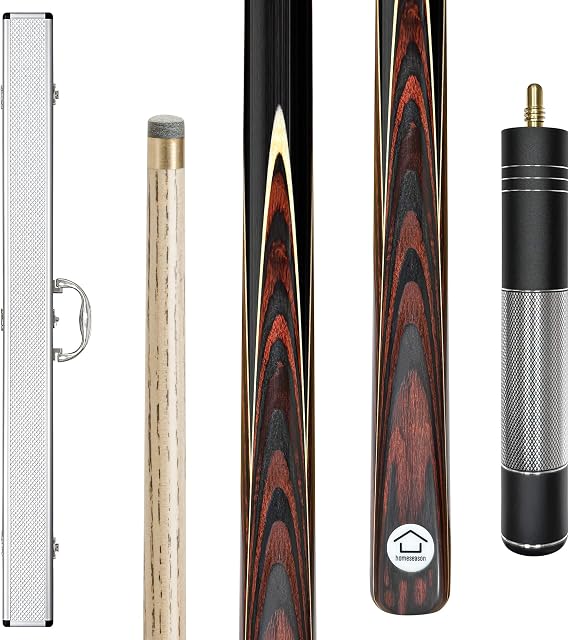 HomeSeason 57inch Snooker Cue Stick 18oz 3/4 Jointed Pool Cue, with Extension, Cue Case, Durable Ash Wood and Red Maple Construction Billiards Cue