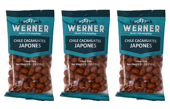 Werner Cacahuates Japoneses Spicy Japanese Peanuts 5 oz Bag (Pack of 3)