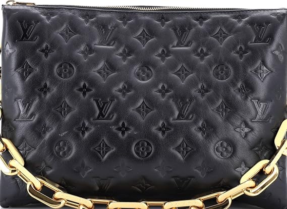 Pre-Loved Coussin Bag Monogram Embossed Lambskin MM, Black