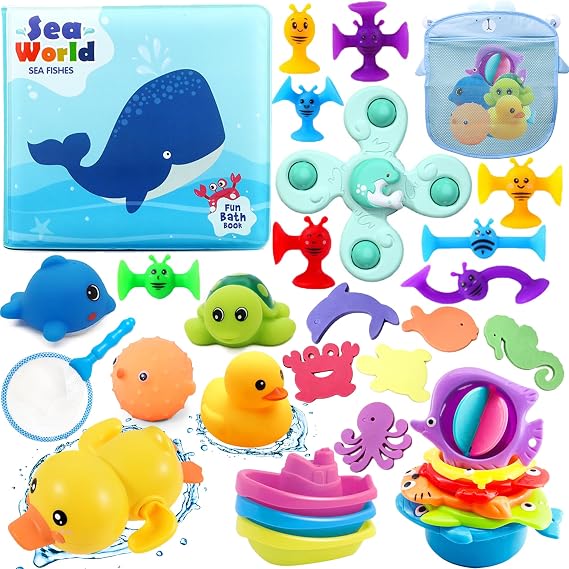 Chennyfun Dolphin Baby Bath Toy Set, 32PCS Floating Ocean Animal Themed