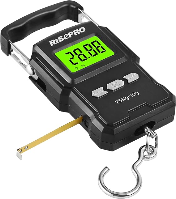 RISEPRO 75Kg / 165Lb Digital Fish Scale with 39 Inch Ruler Electronic Luggage Balance Fishing Postal Hanging Hook Scale WHA08